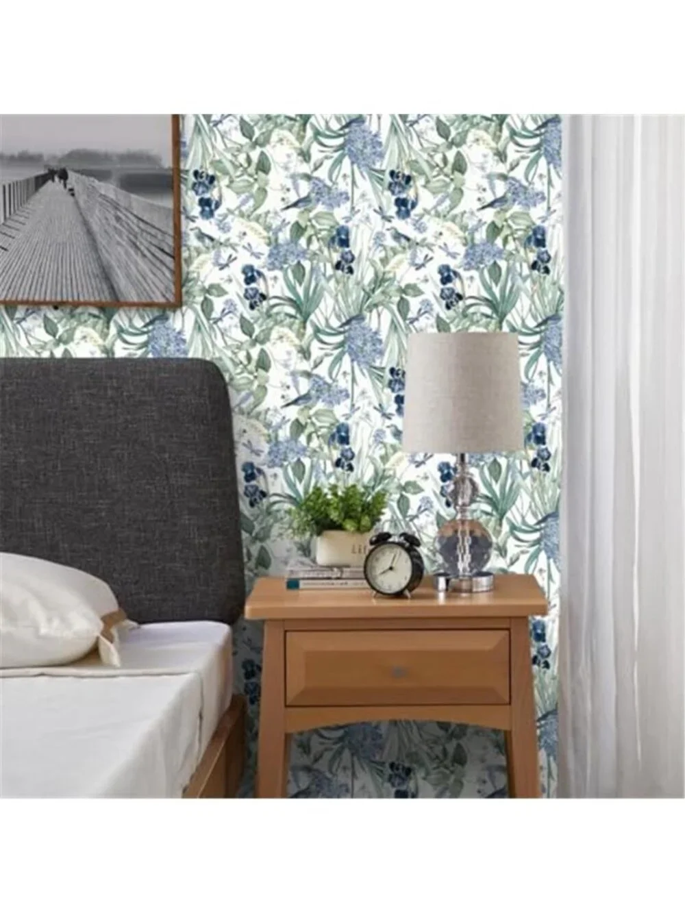 Vintage Floral Peel And Stick Wallpaper Blue Green Bird Removable Vinyl 16x118